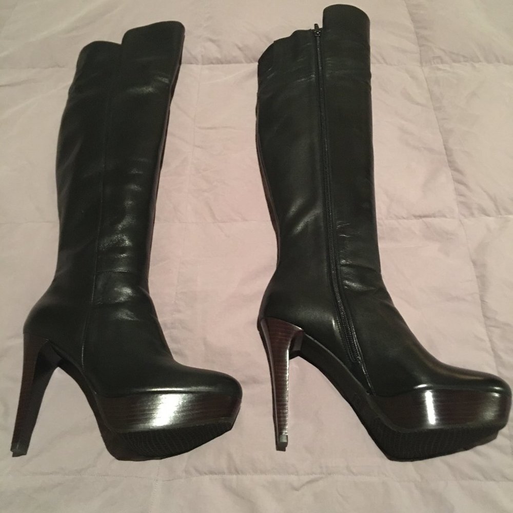 Stuart Weitzman Vigor Black Leather OTK Boots - Size 7
